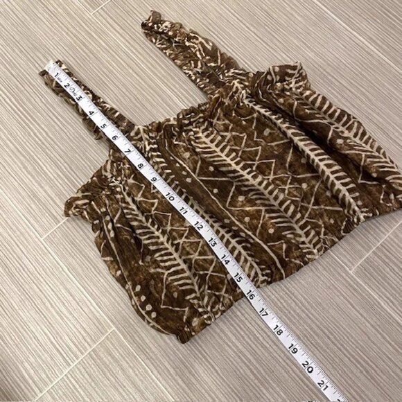 NWT Elan Brown Tulum Boho Abstract Printed Tank Top Ruffle Trim Size Medium - Picture 15 of 15